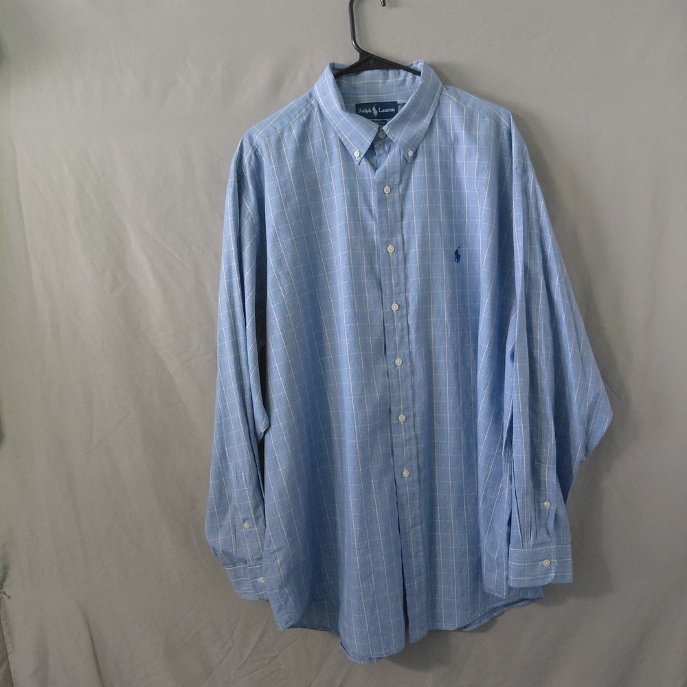 Ralph Lauren Yarmouth Mens 18 34/35 Blue Yellow Plaid Cotton Button Down Shirt